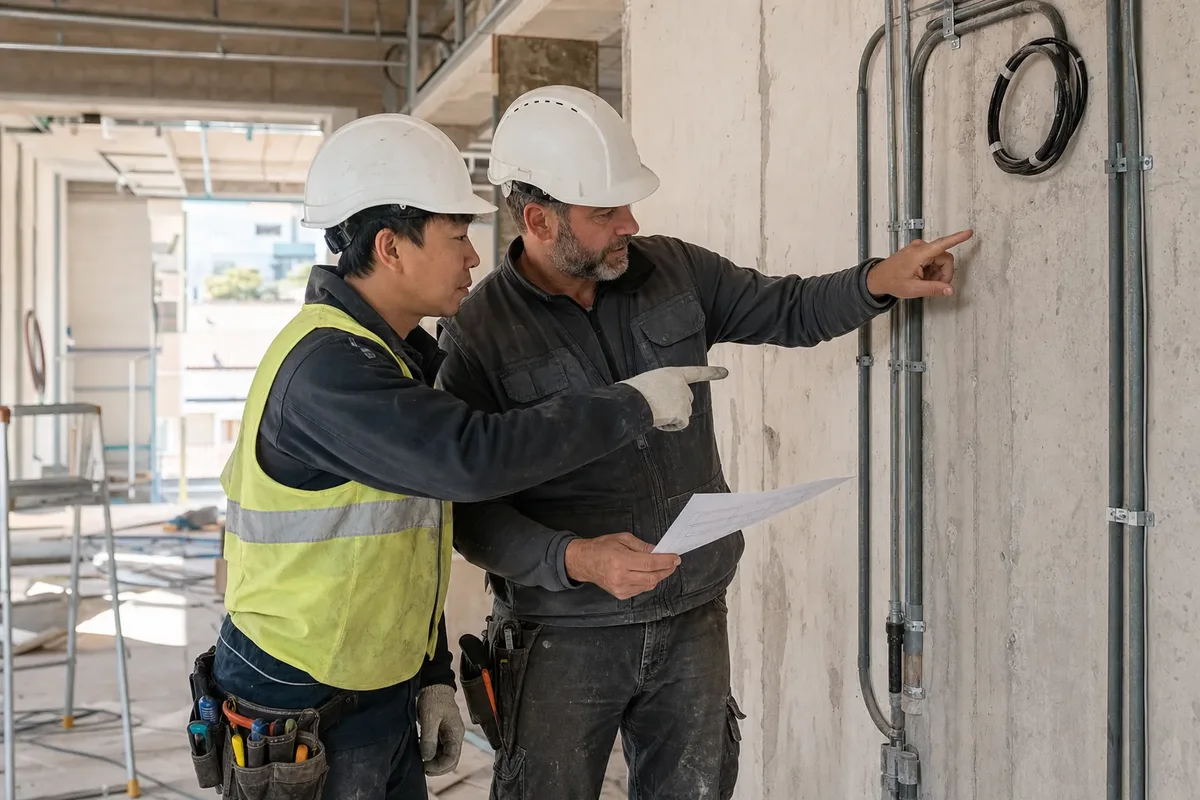 Lucrători într-un mediu de construcții