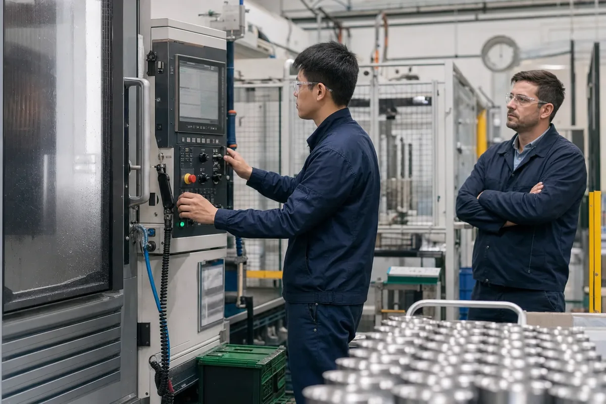 Lucrători asiatici într-un mediu de producție